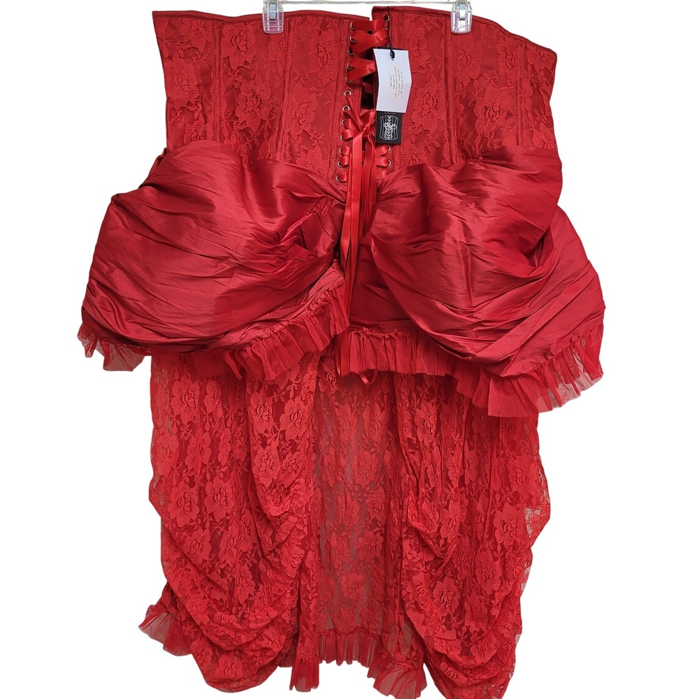Red Lace Corset High Low Bustle Dress DC-2022-46 Size 6XL NWT Steampunk Gothic